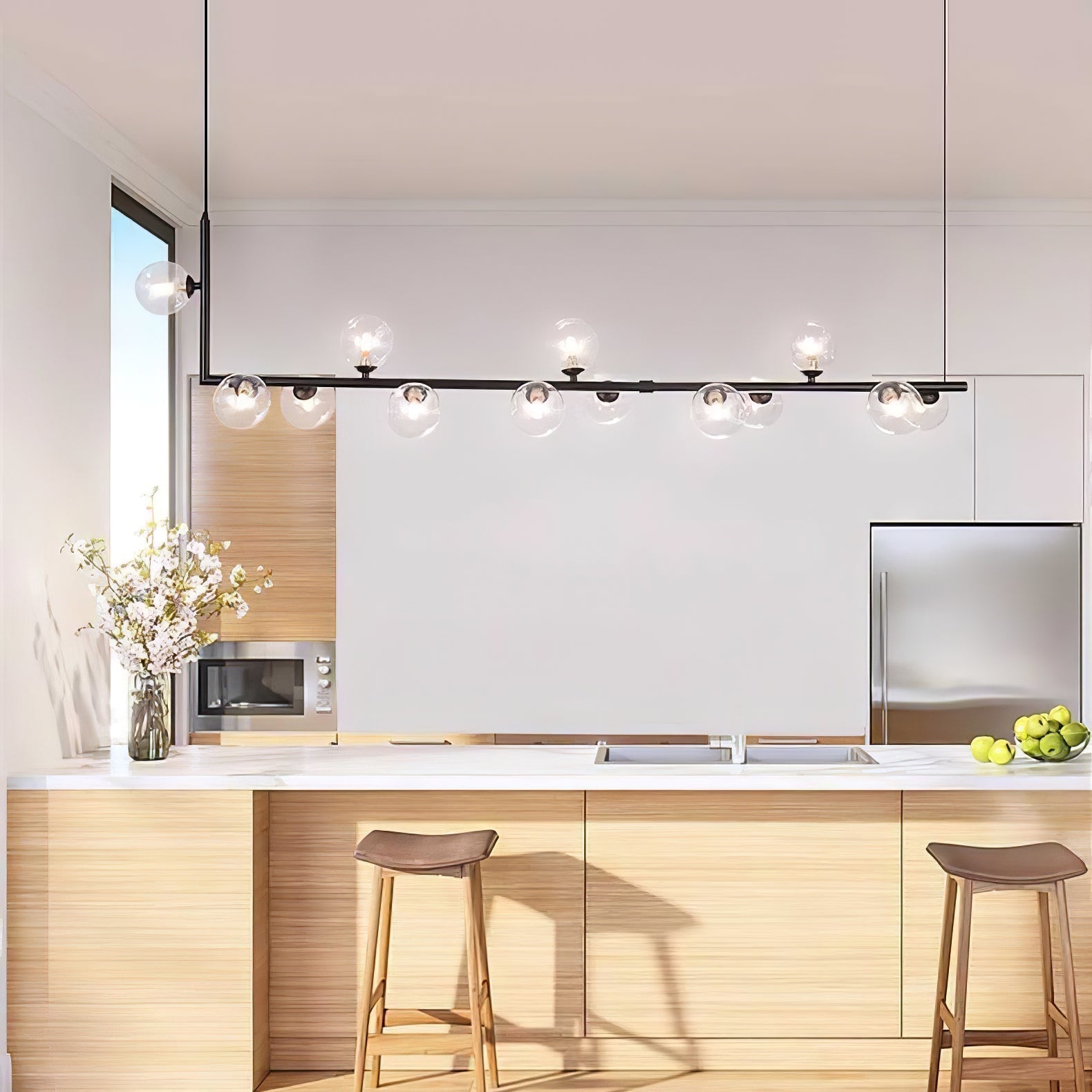 Moss Chandelier Glass with Black Steel Linear