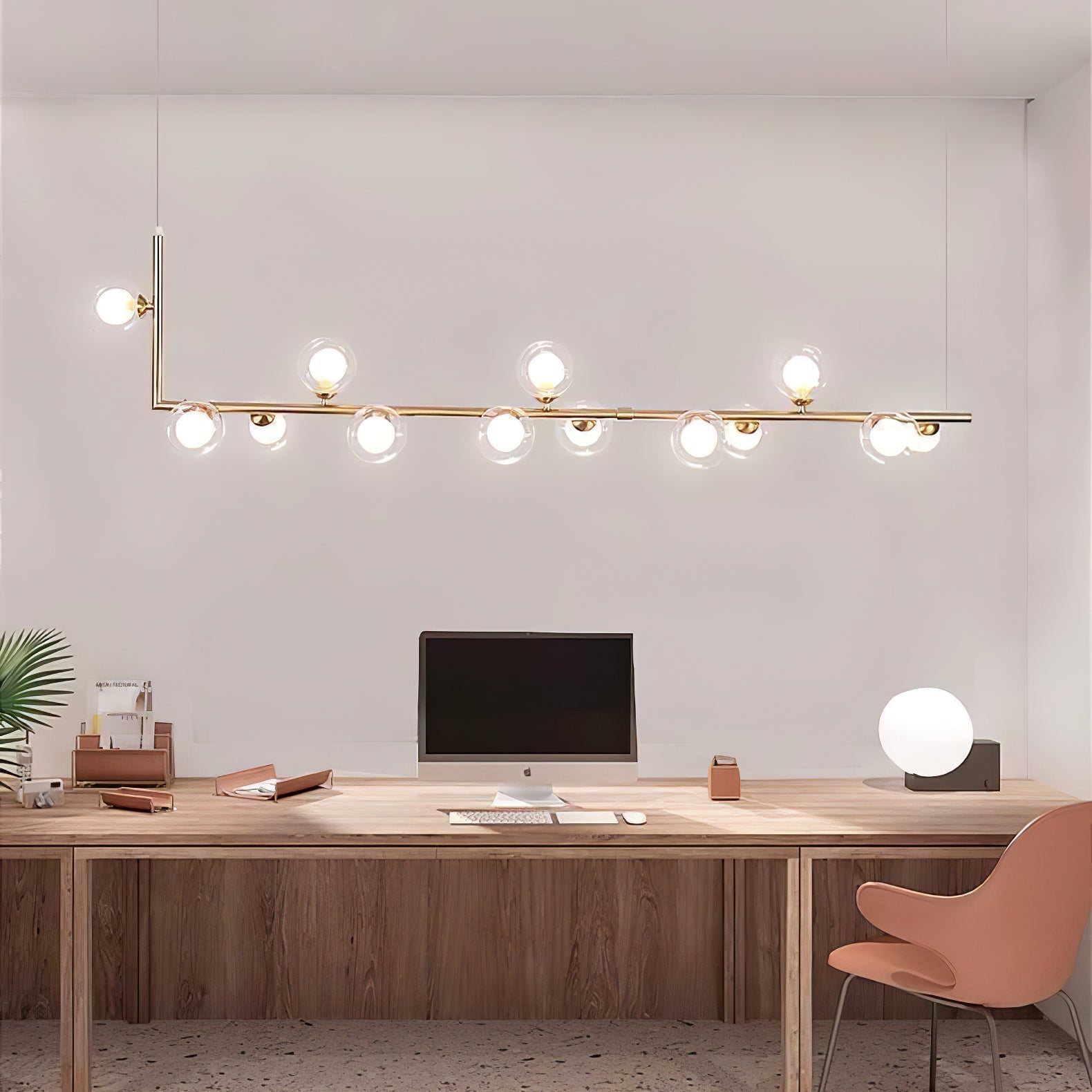 Moss Chandelier Glass with Black Steel Linear