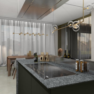 Moss Chandelier Glass with Black Steel Linear
