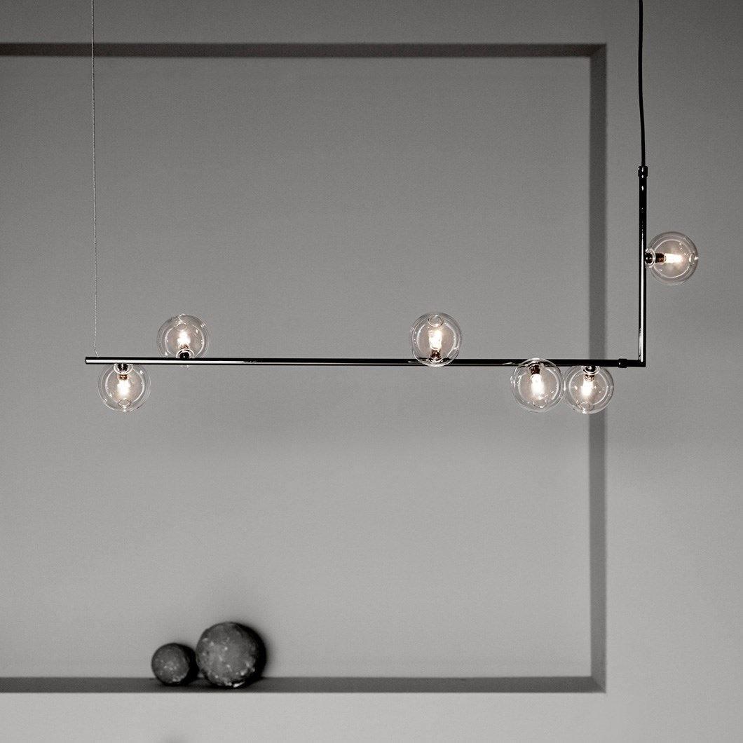 Moss Chandelier Glass with Black Steel Linear