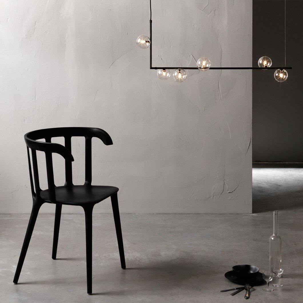 Moss Chandelier Glass with Black Steel Linear
