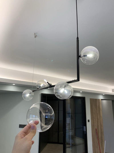 Moss Chandelier Glass with Black Steel Linear