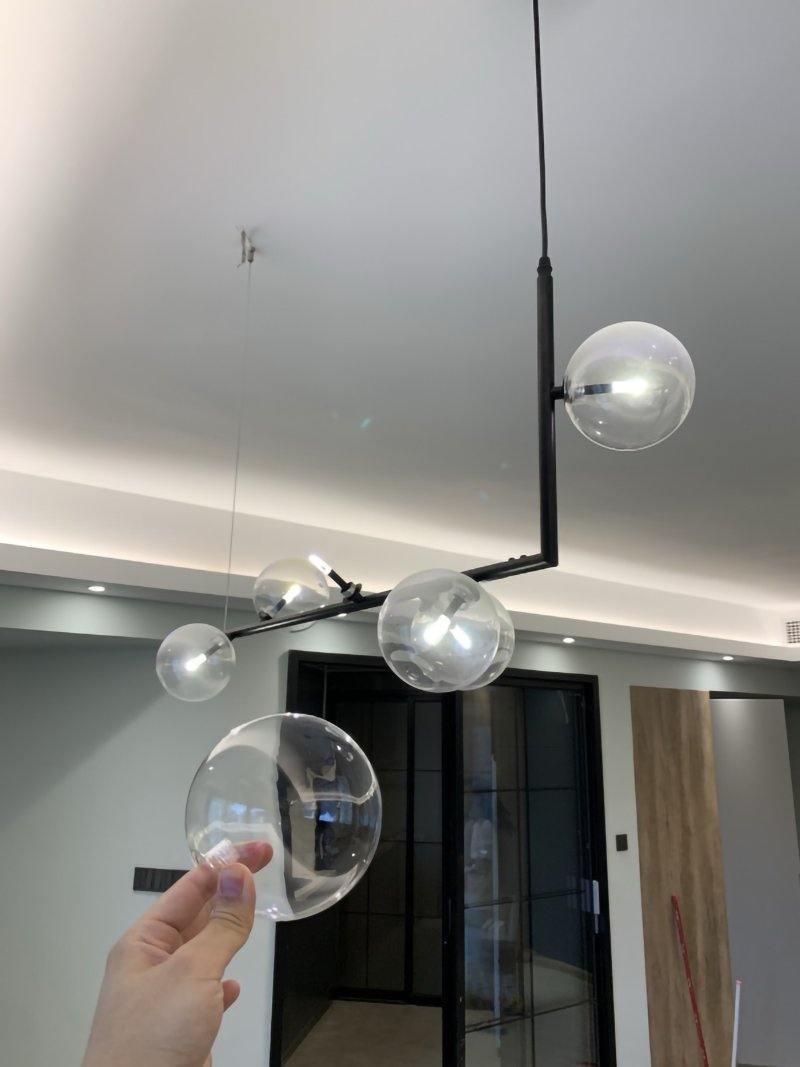 Moss Chandelier Glass with Black Steel Linear