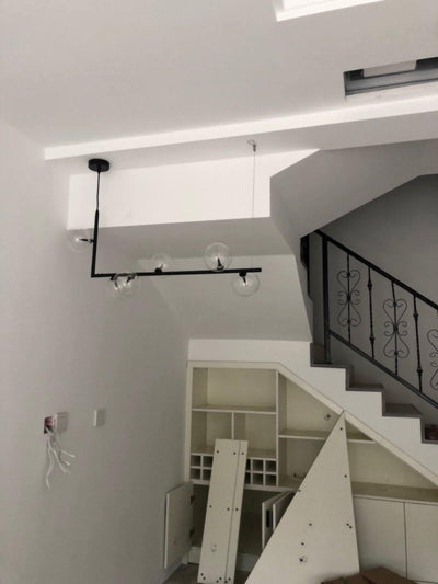 Moss Chandelier Glass with Black Steel Linear