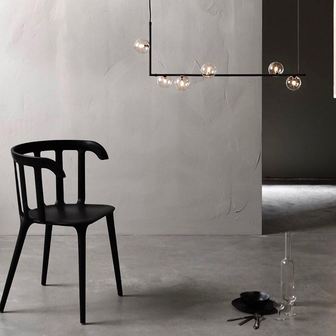Moss Chandelier Glass with Black Steel Linear