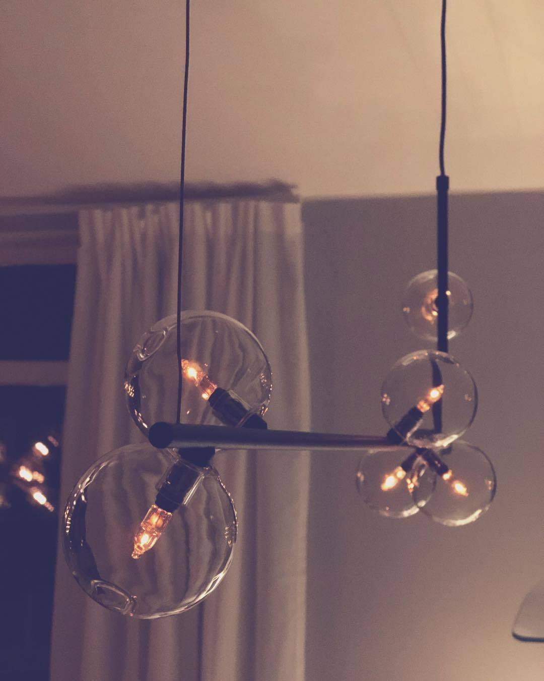 Moss Chandelier Glass with Black Steel Linear