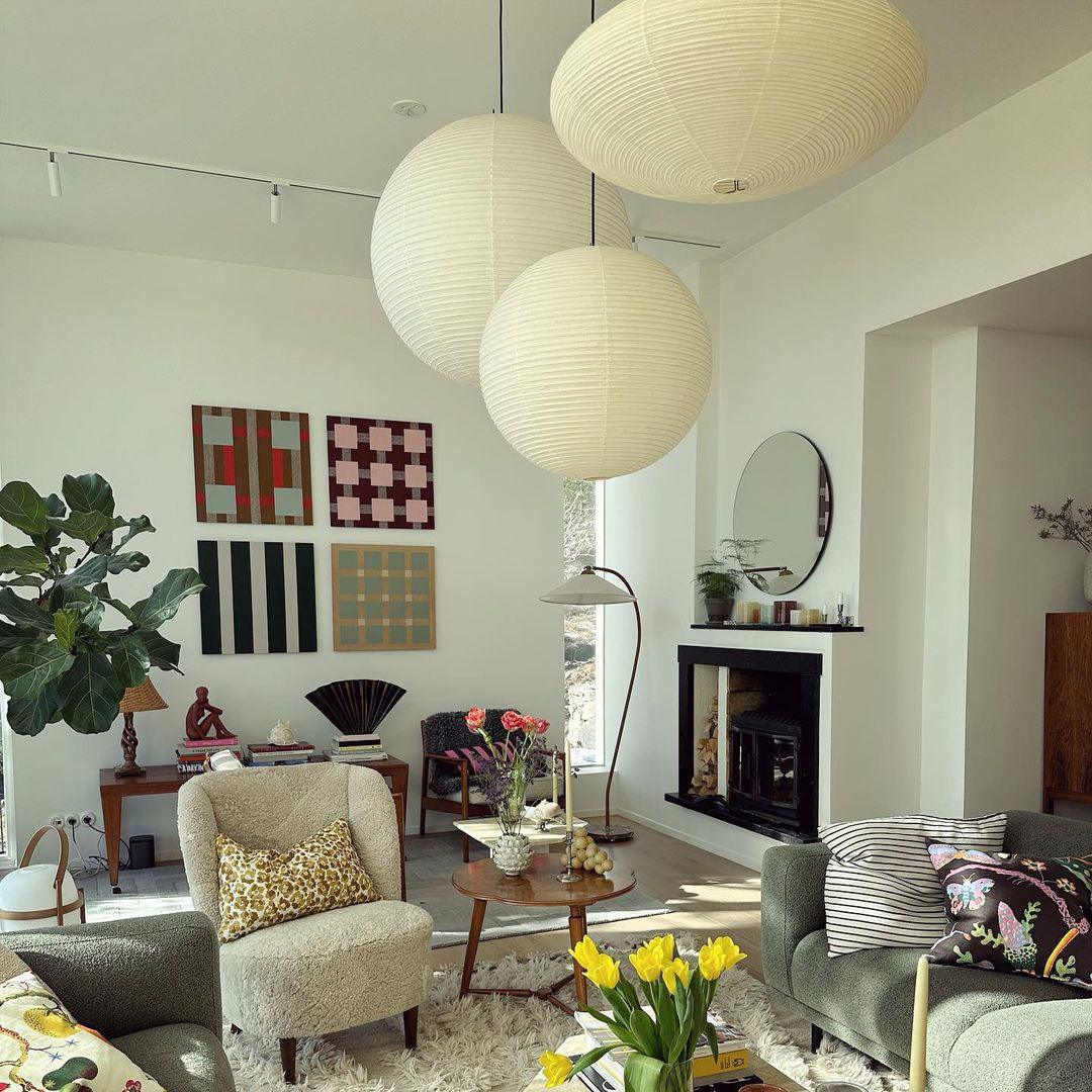 Noveno Pendant Lamp Bamboo Washi Paper Round