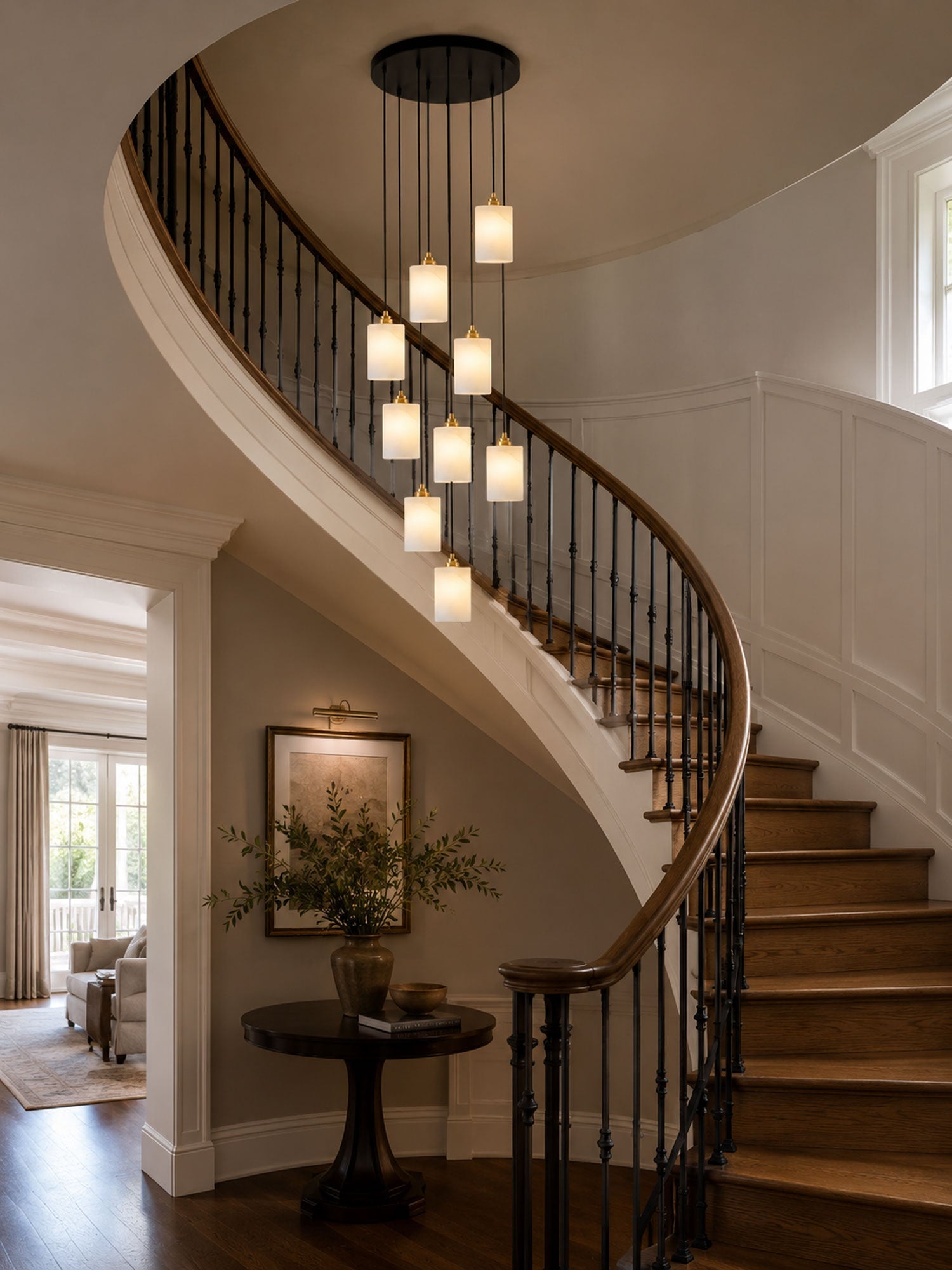 Nivanian Alabaster Cylinder Cluster Chandelier