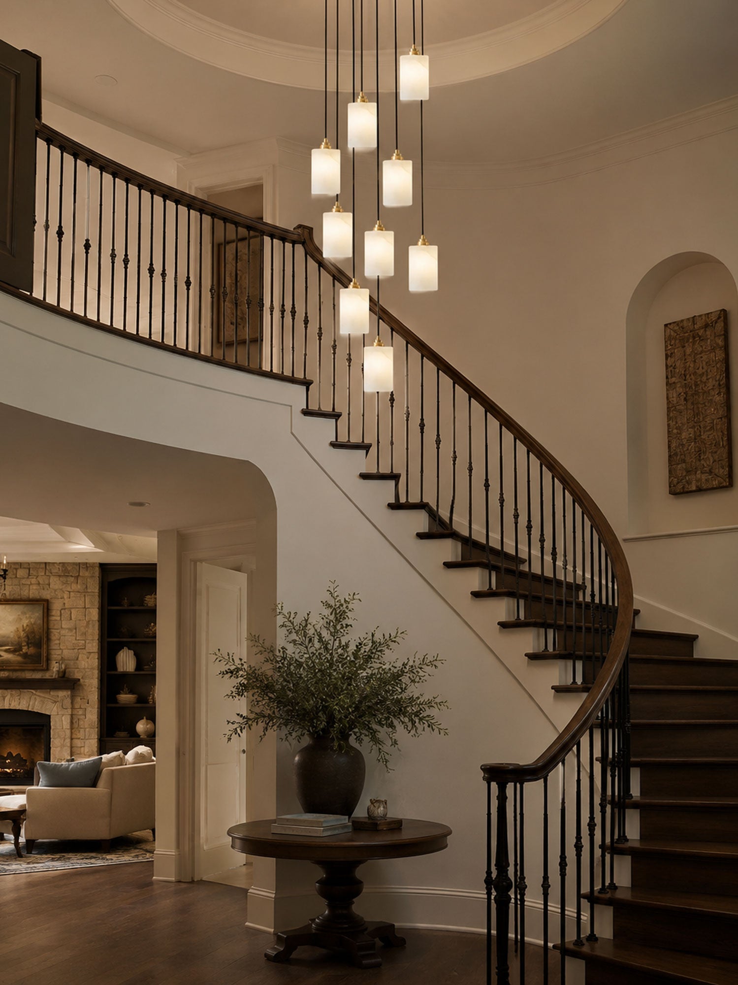 Nivanian Alabaster Cylinder Cluster Chandelier