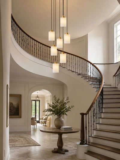 Nivanian Alabaster Cylinder Cluster Chandelier