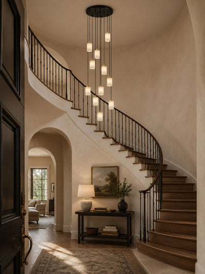 Nivanian Alabaster Cylinder Cluster Chandelier