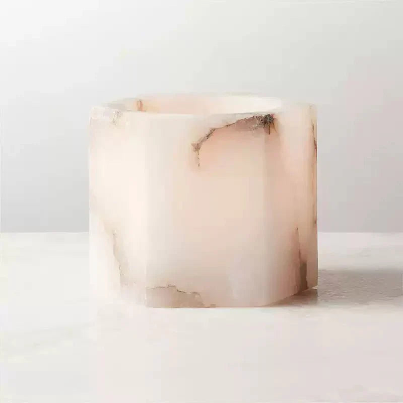 Qesta Bedsides Interior Modern Natural Alabaster Cube Candle Holder