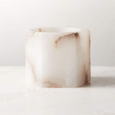 Qesta Bedsides Interior Modern Natural Alabaster Cube Candle Holder