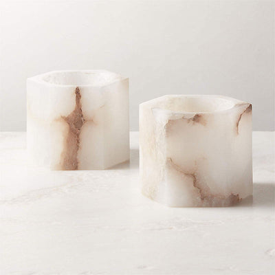Qesta Bedsides Interior Modern Natural Alabaster Cube Candle Holder