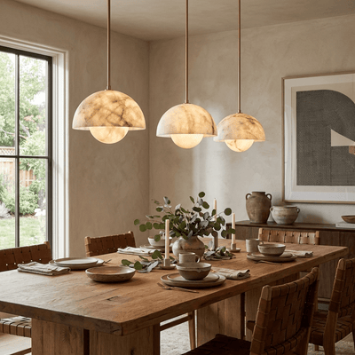 Alabaster Bud Dome Brass Pendant Light