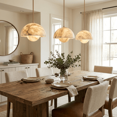 Alabaster Bud Dome Brass Pendant Light