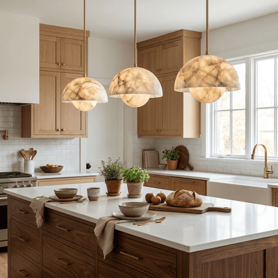 Alabaster Bud Dome Brass Pendant Light
