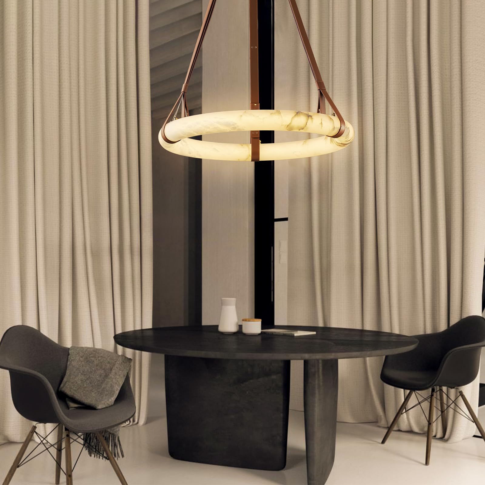 Lixor Alabaster Chandeliers  Ring Leather Strap  Version A