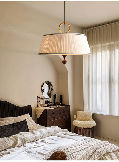 Quvlen Traditional Natural Wood Fabric Pendant Lamp