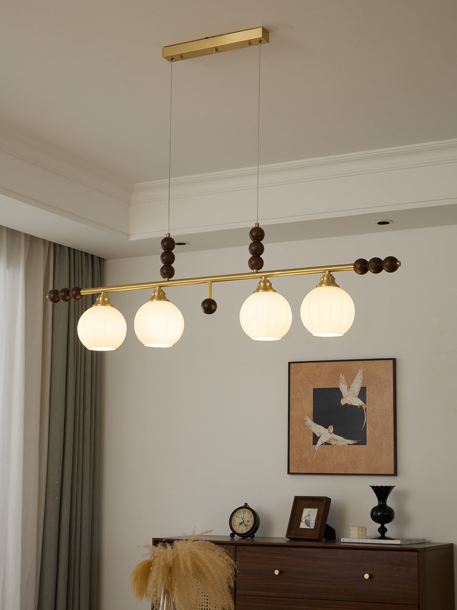 Zerinen Premium Nordic Art Island Glass Wood Pendant Lamp