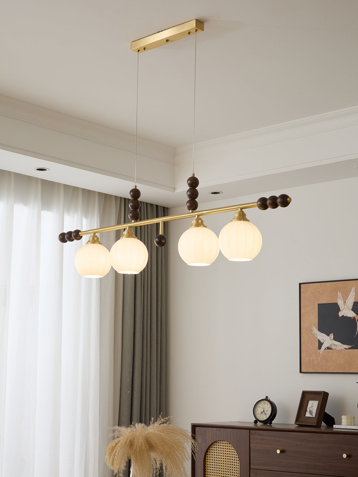Zerinen Premium Nordic Art Island Glass Wood Pendant Lamp