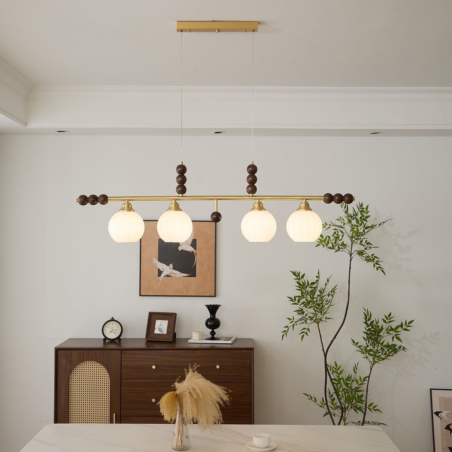 Zerinen Premium Nordic Art Island Glass Wood Pendant Lamp