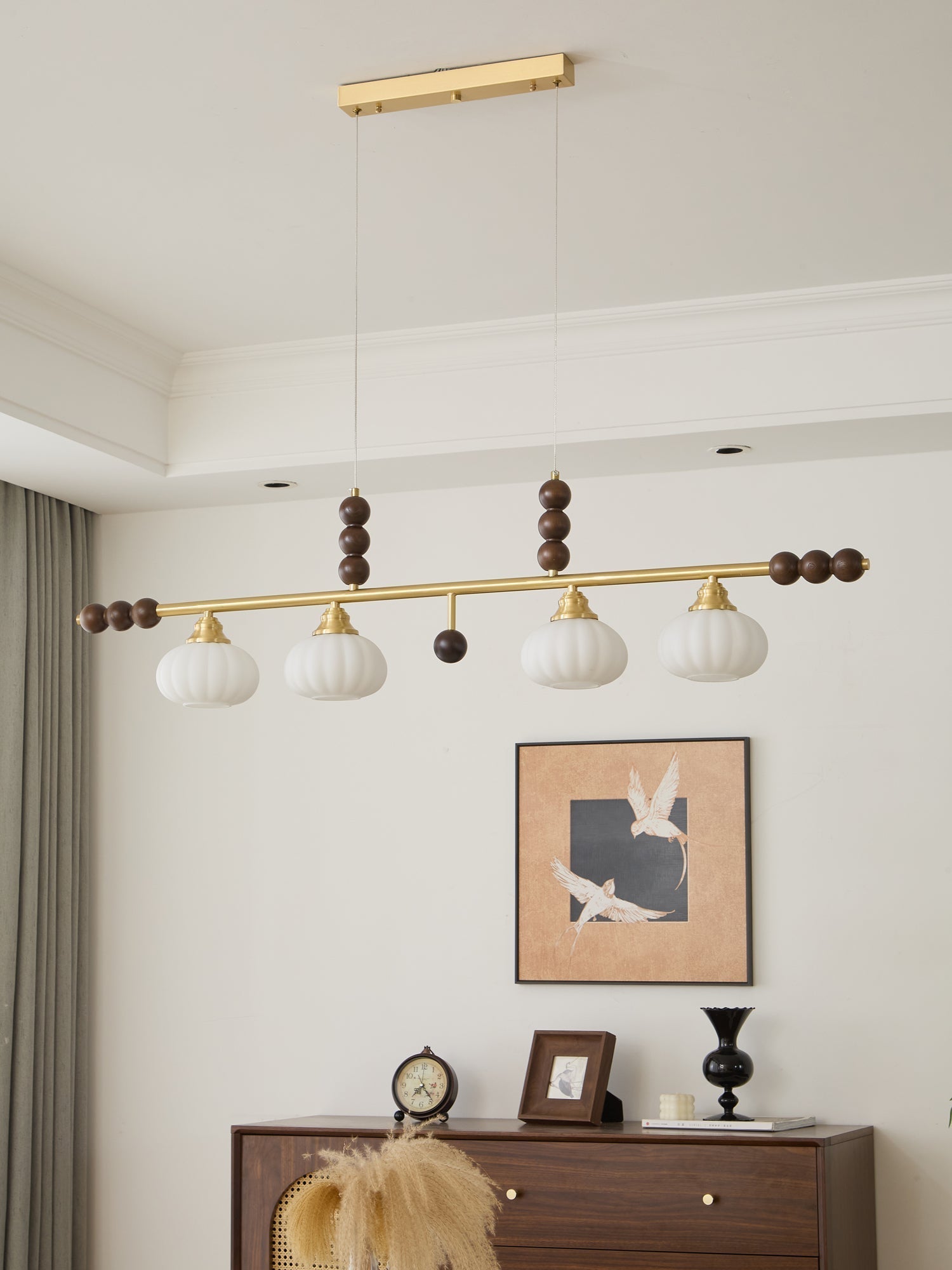 Zerinen Premium Nordic Art Island Glass Wood Pendant Lamp