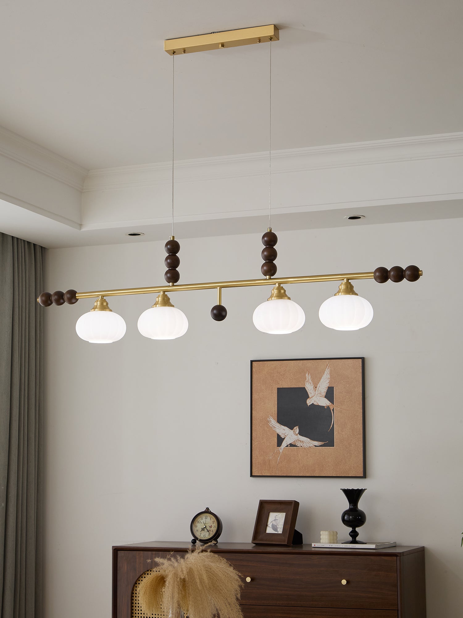 Zerinen Premium Nordic Art Island Glass Wood Pendant Lamp