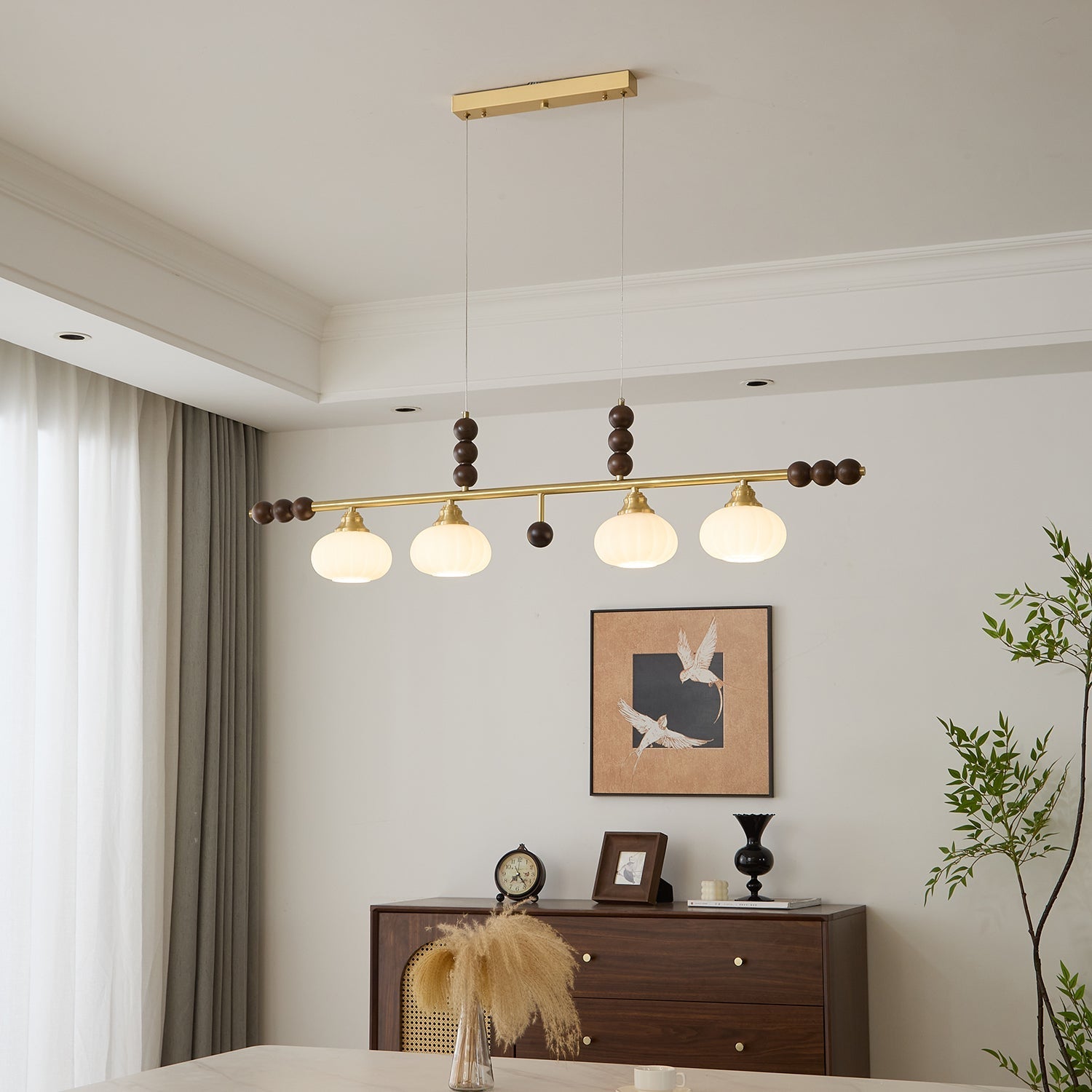 Zerinen Premium Nordic Art Island Glass Wood Pendant Lamp