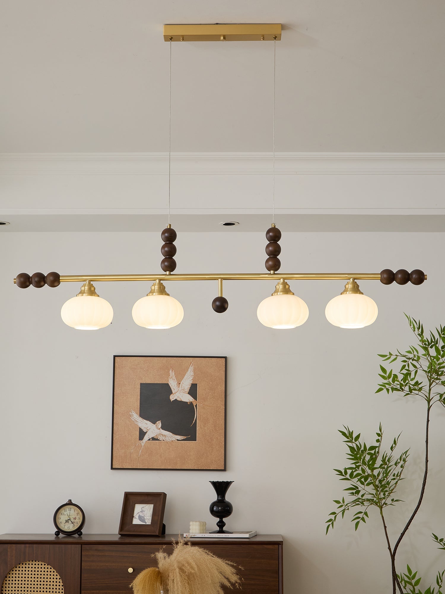 Zerinen Premium Nordic Art Island Glass Wood Pendant Lamp
