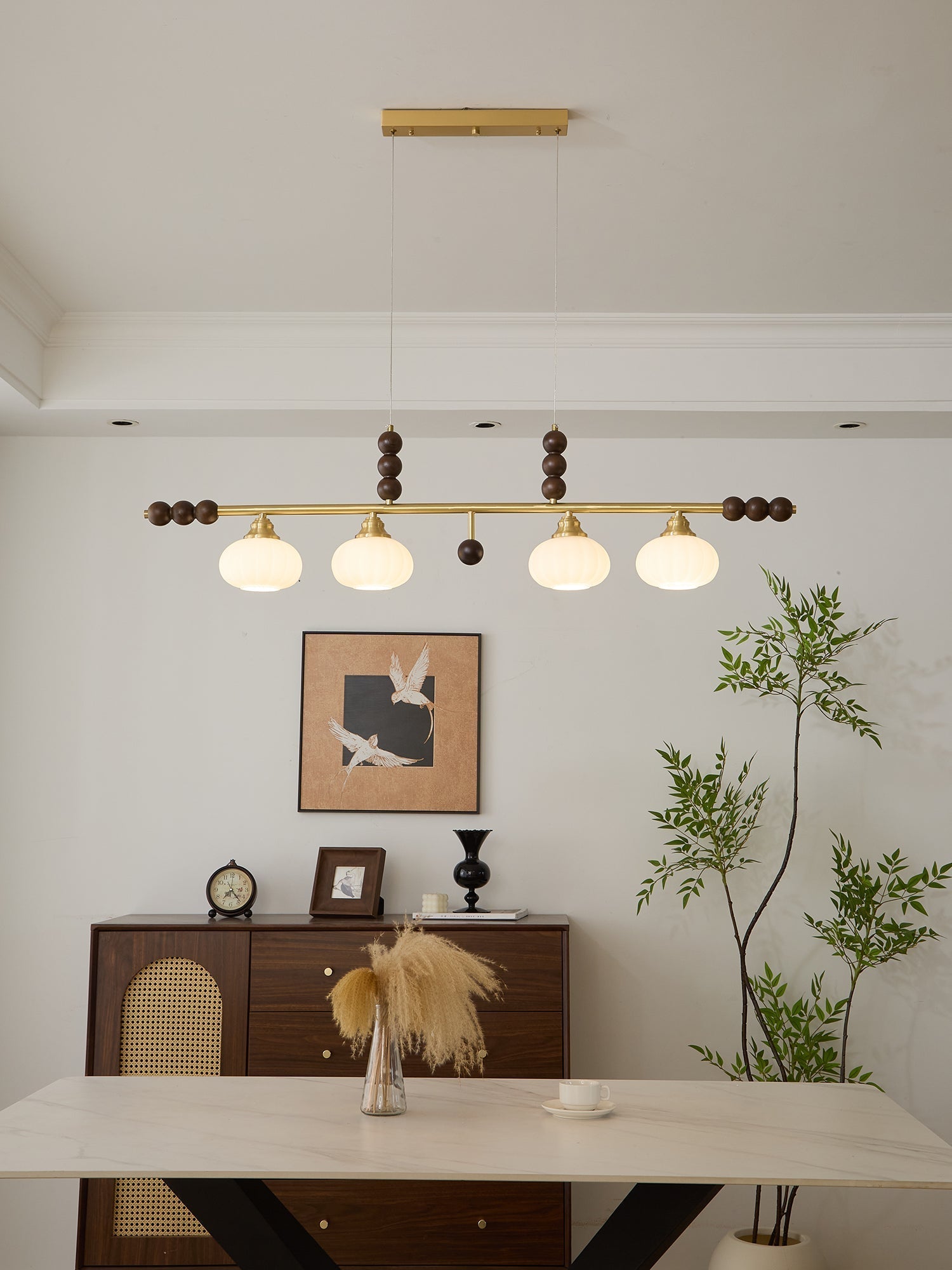 Zerinen Premium Nordic Art Island Glass Wood Pendant Lamp
