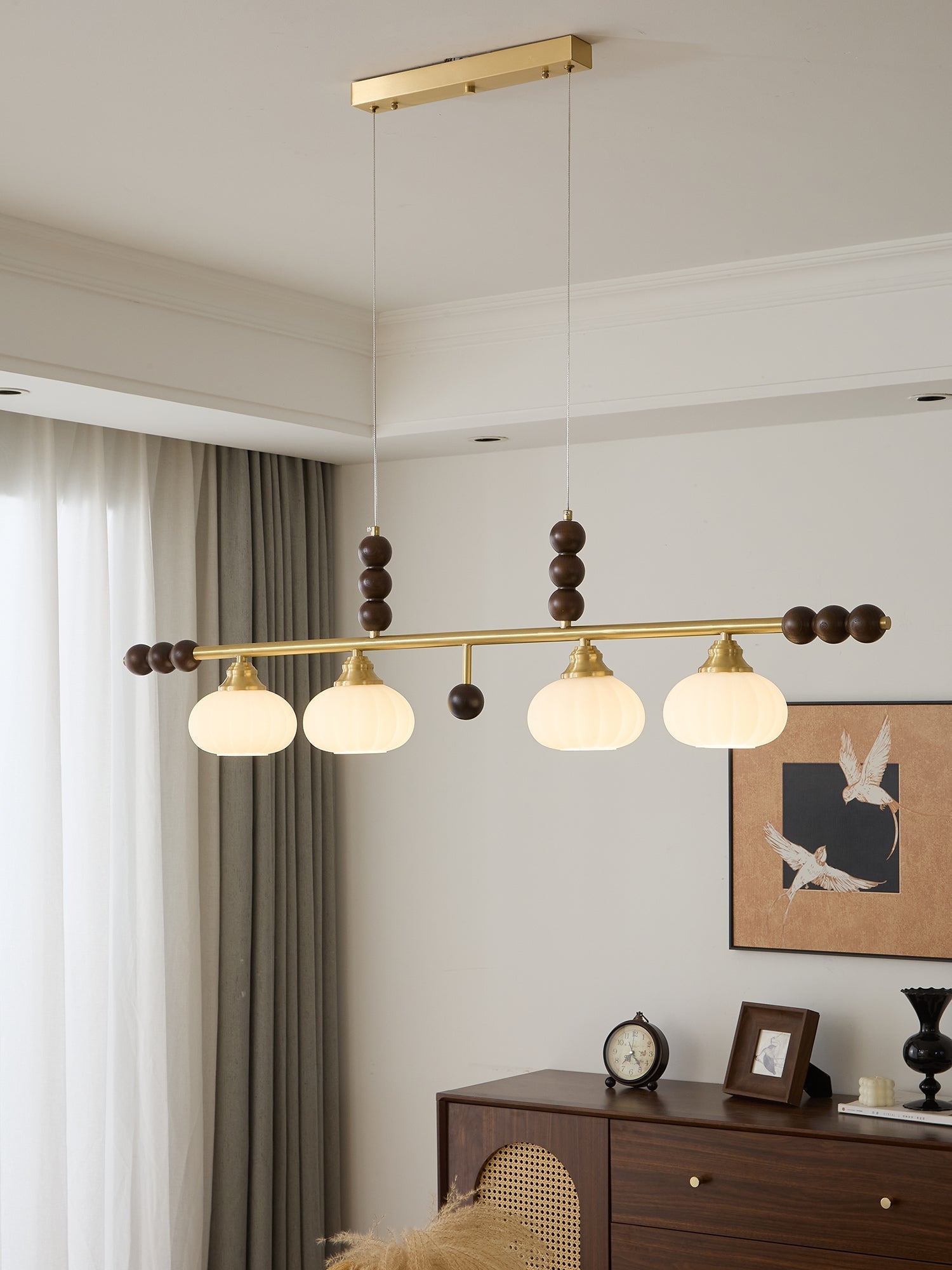 Zerinen Premium Nordic Art Island Glass Wood Pendant Lamp