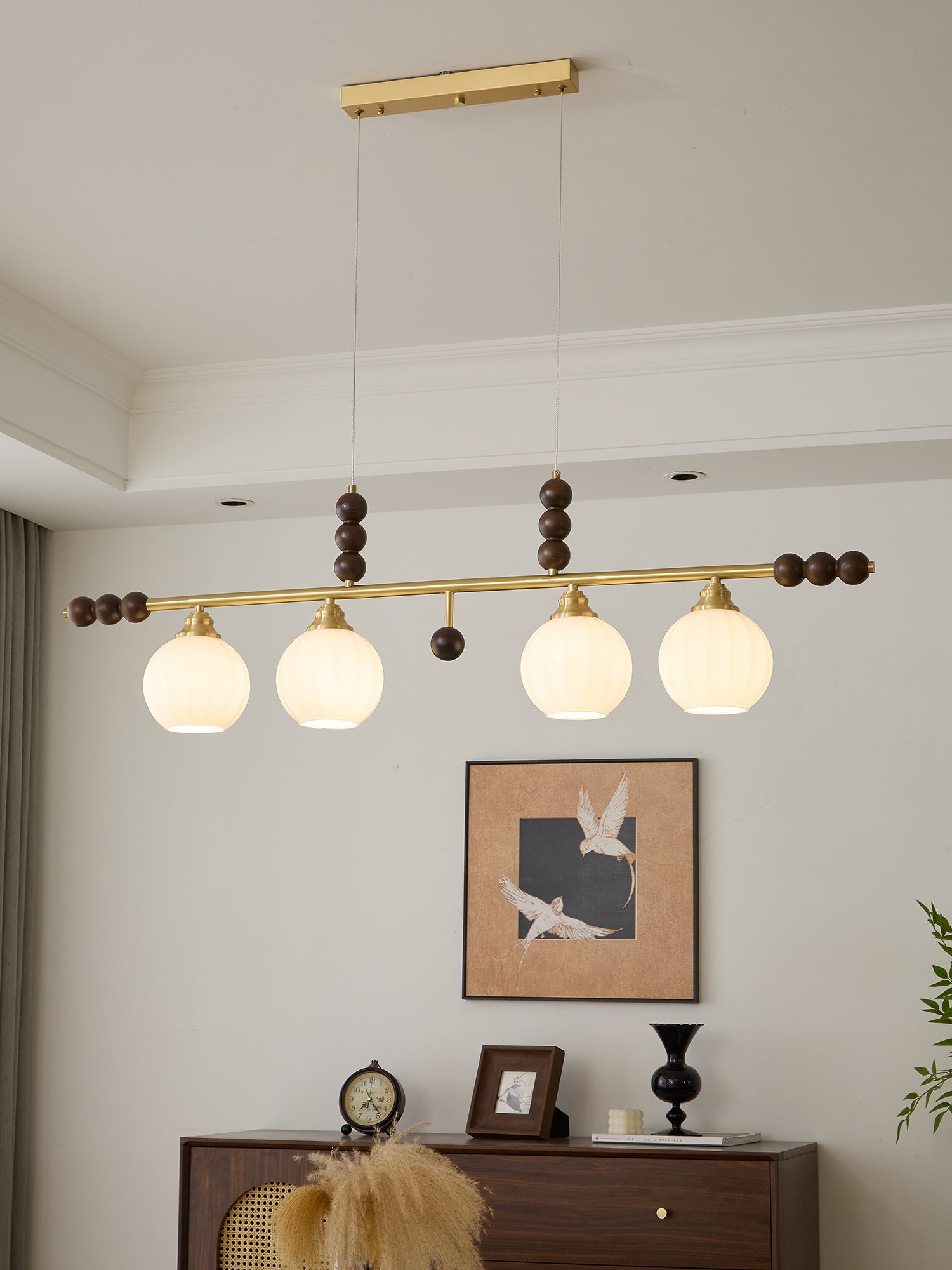 Zerinen Premium Nordic Art Island Glass Wood Pendant Lamp