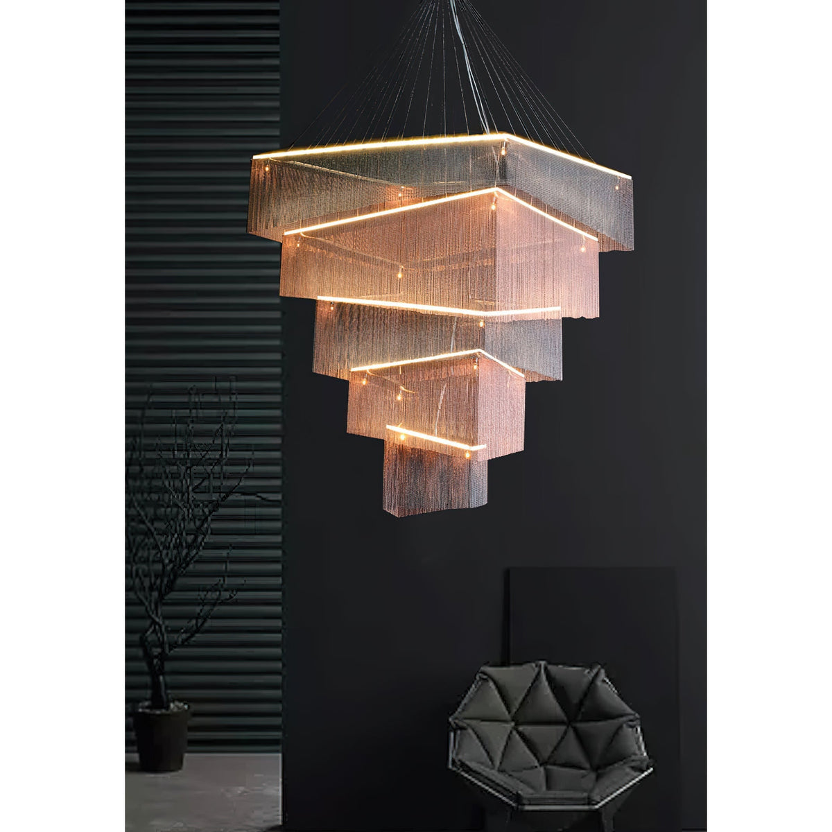 Caeluvyn Postmodern Chain Tassel Metal Chandelier