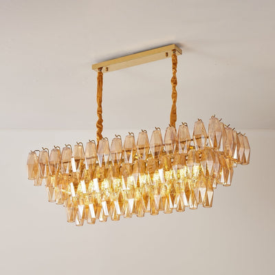 Lioraiel Chandelier Amber Prism Glass Rectangular Layered