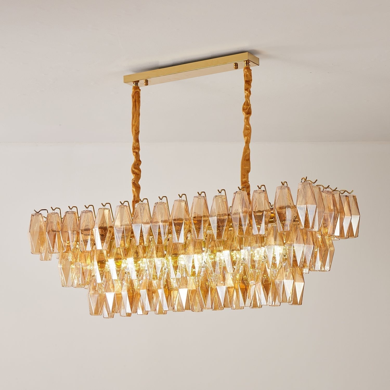 Lioraiel Chandelier Amber Prism Glass Rectangular Layered