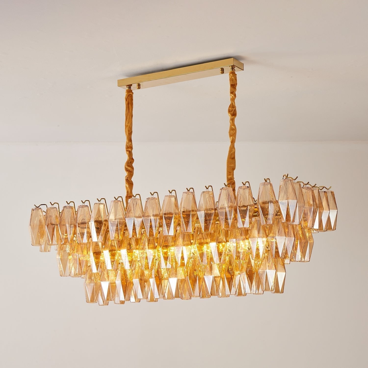 Lioraiel Chandelier Amber Prism Glass Rectangular Layered