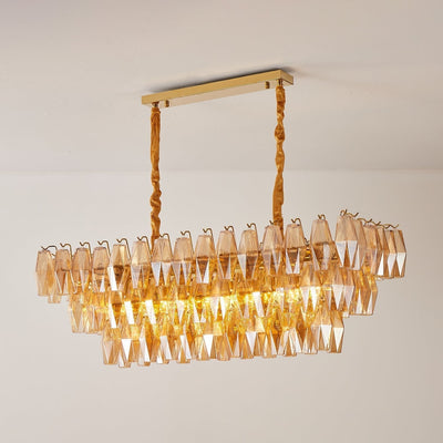 Lioraiel Chandelier Amber Prism Glass Rectangular Layered
