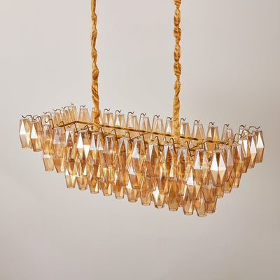 Lioraiel Chandelier Amber Prism Glass Rectangular Layered