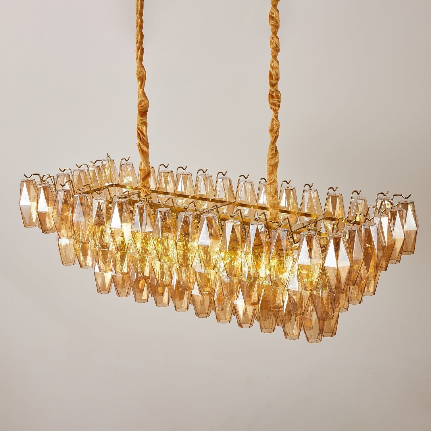 Lioraiel Chandelier Amber Prism Glass Rectangular Layered