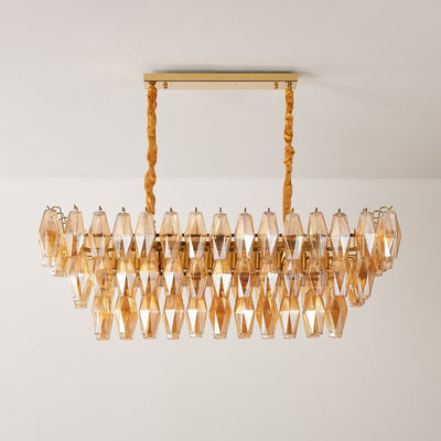 Lioraiel Chandelier Amber Prism Glass Rectangular Layered