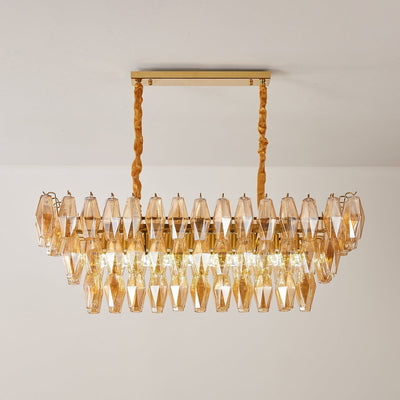 Lioraiel Chandelier Amber Prism Glass Rectangular Layered