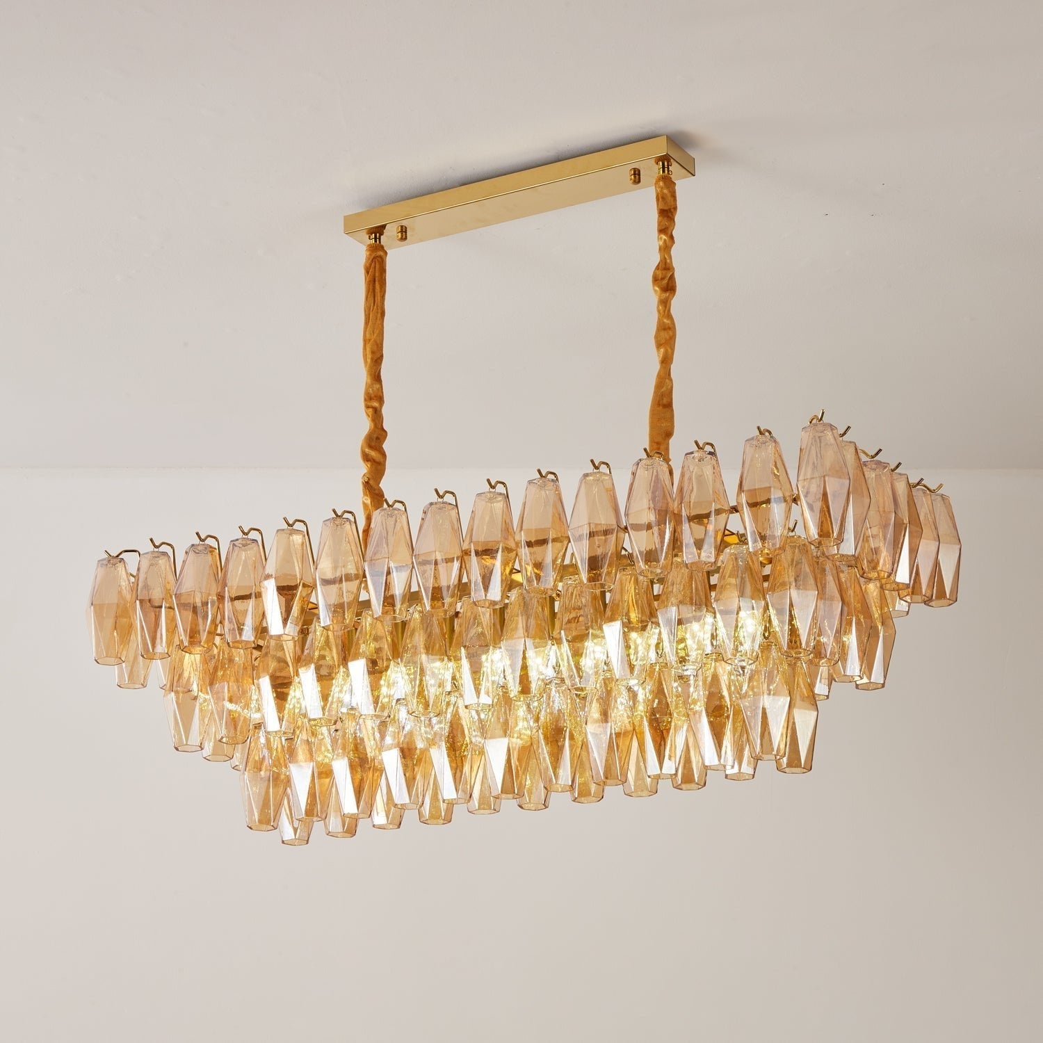 Lioraiel Chandelier Amber Prism Glass Rectangular Layered