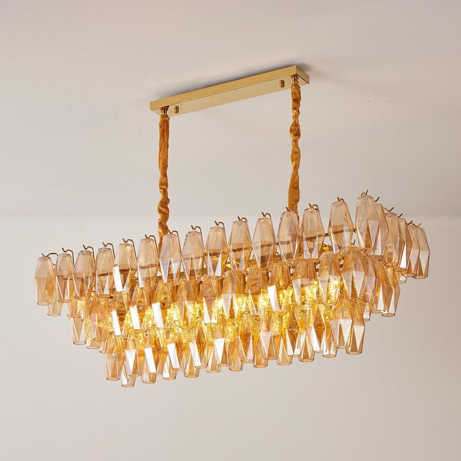 Lioraiel Chandelier Amber Prism Glass Rectangular Layered