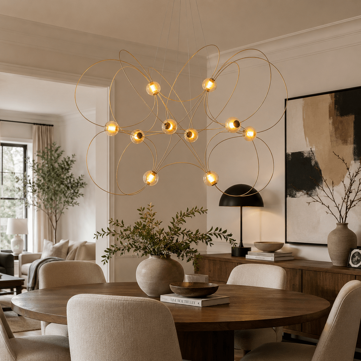 Amber Glass Orb Loop Chandelier