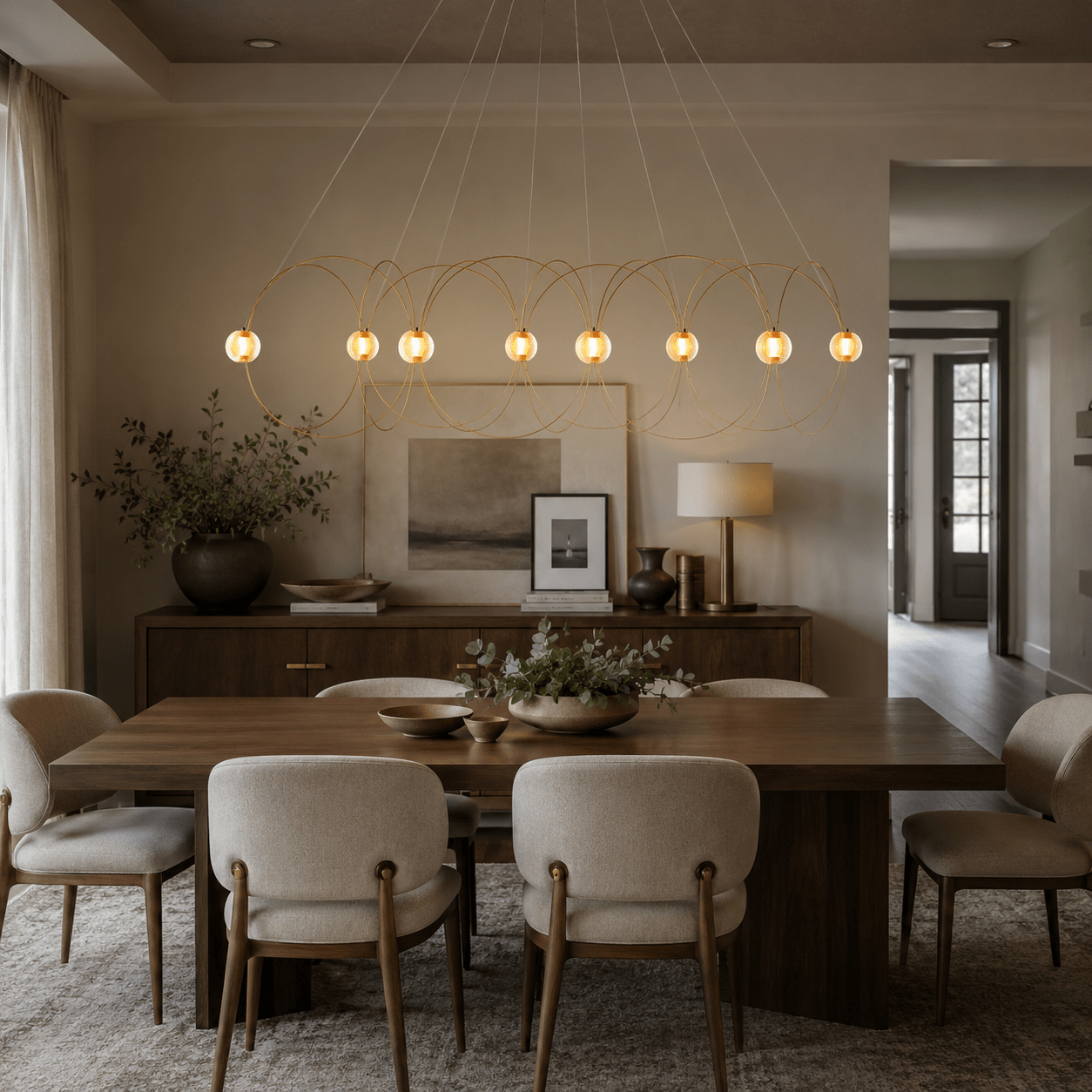 Amber Glass Orb Loop Chandelier