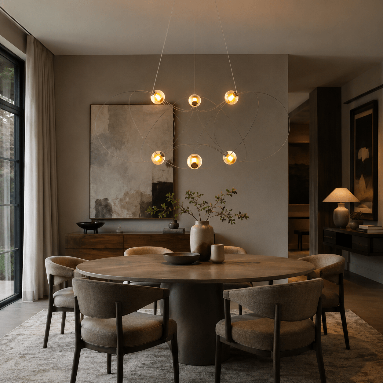 Amber Glass Orb Loop Chandelier
