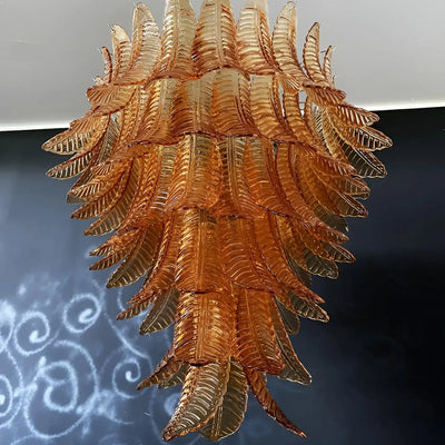 Veleena Chandelier Amber Murano Glass Leaves Layered
