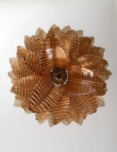 Veleena Chandelier Amber Murano Glass Leaves Layered