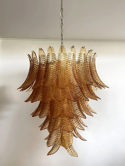 Veleena Chandelier Amber Murano Glass Leaves Layered